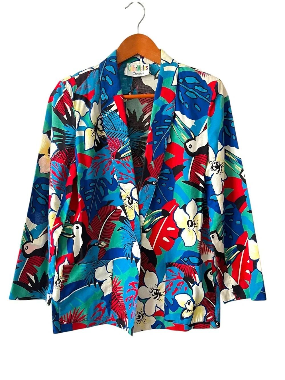 Vintage 80’s Tropical Floral Toucan Bird Lightweight Blazer Jacket